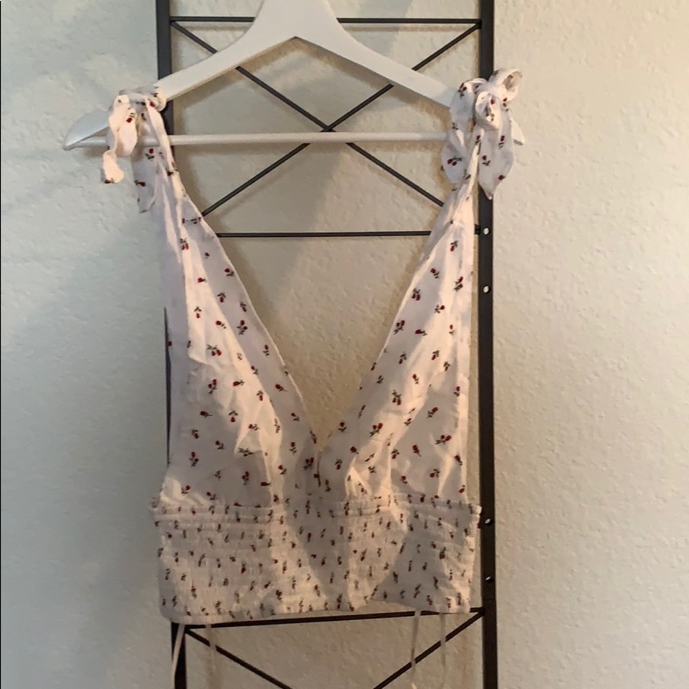 Forever 21 Flowered Crop Top with Bow tie straps